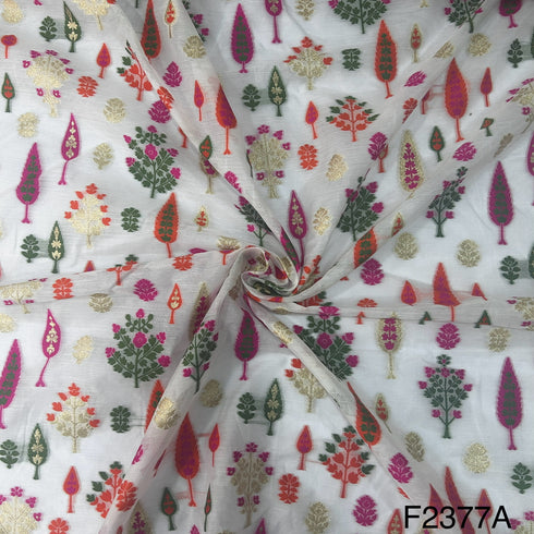 Thread Embroidered Silk Chanderi Fabric-F2377